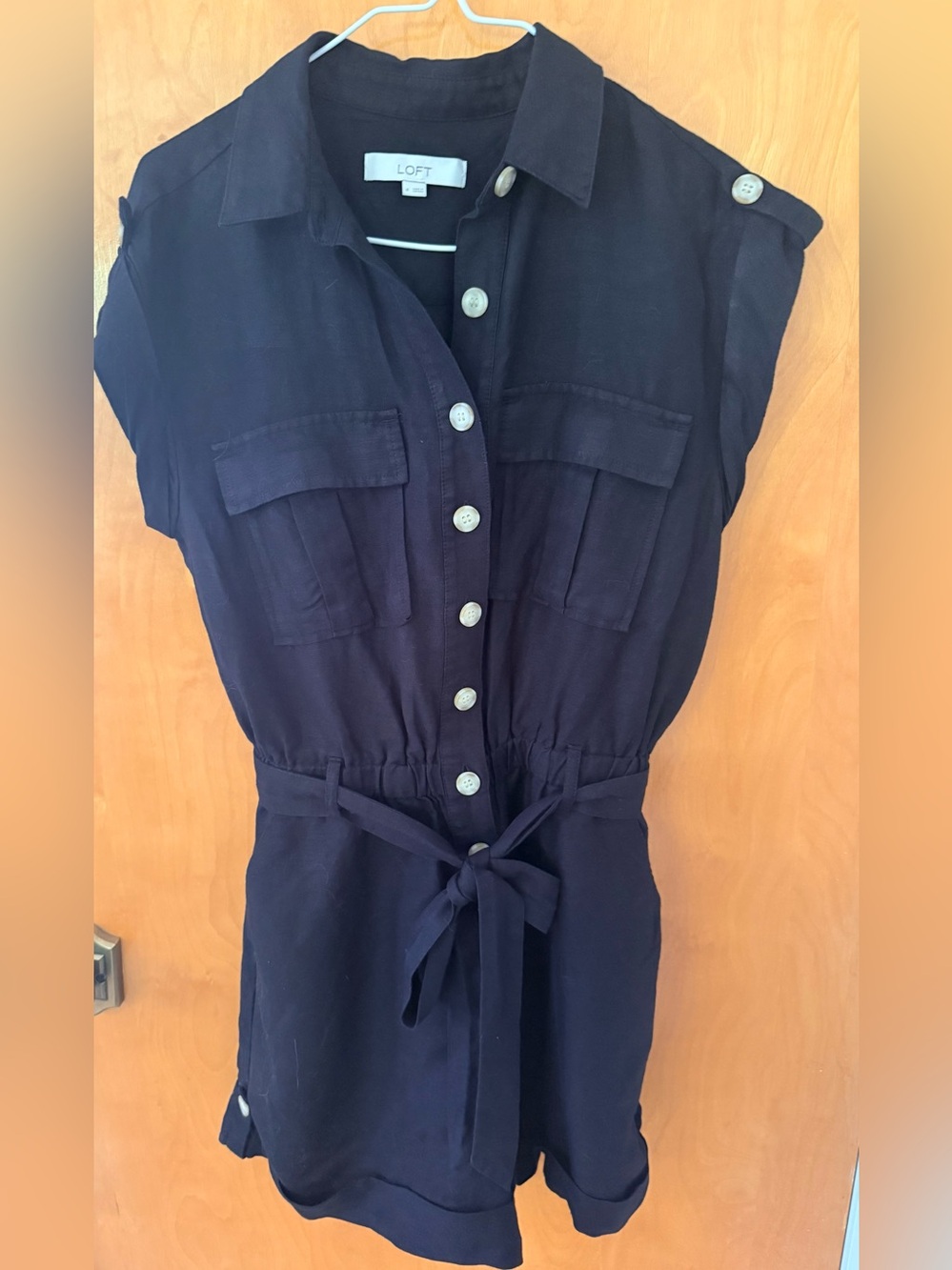Black Button-Front Tie-Waist Romper